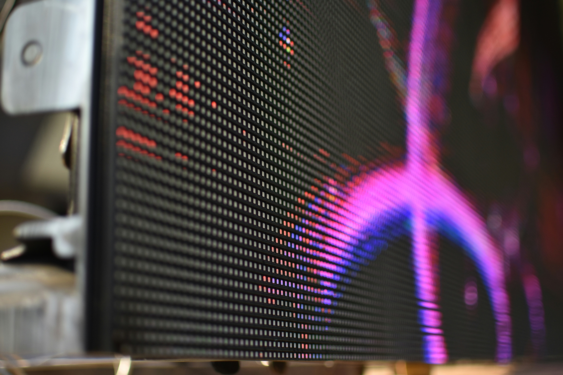 CORAL studio - close-up of LED panel with red and magenta light